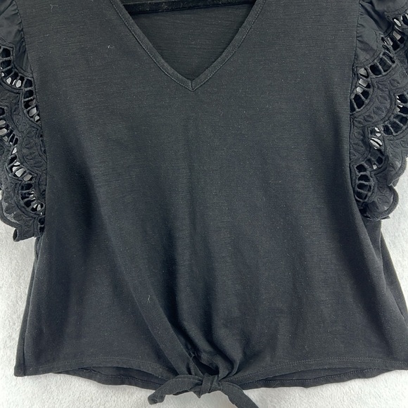 Maurice’s Tie Front Crop Top Sz XL Black Eyelet/Lacey Flutter Sleeve Boho Gypsy - Picture 5 of 11